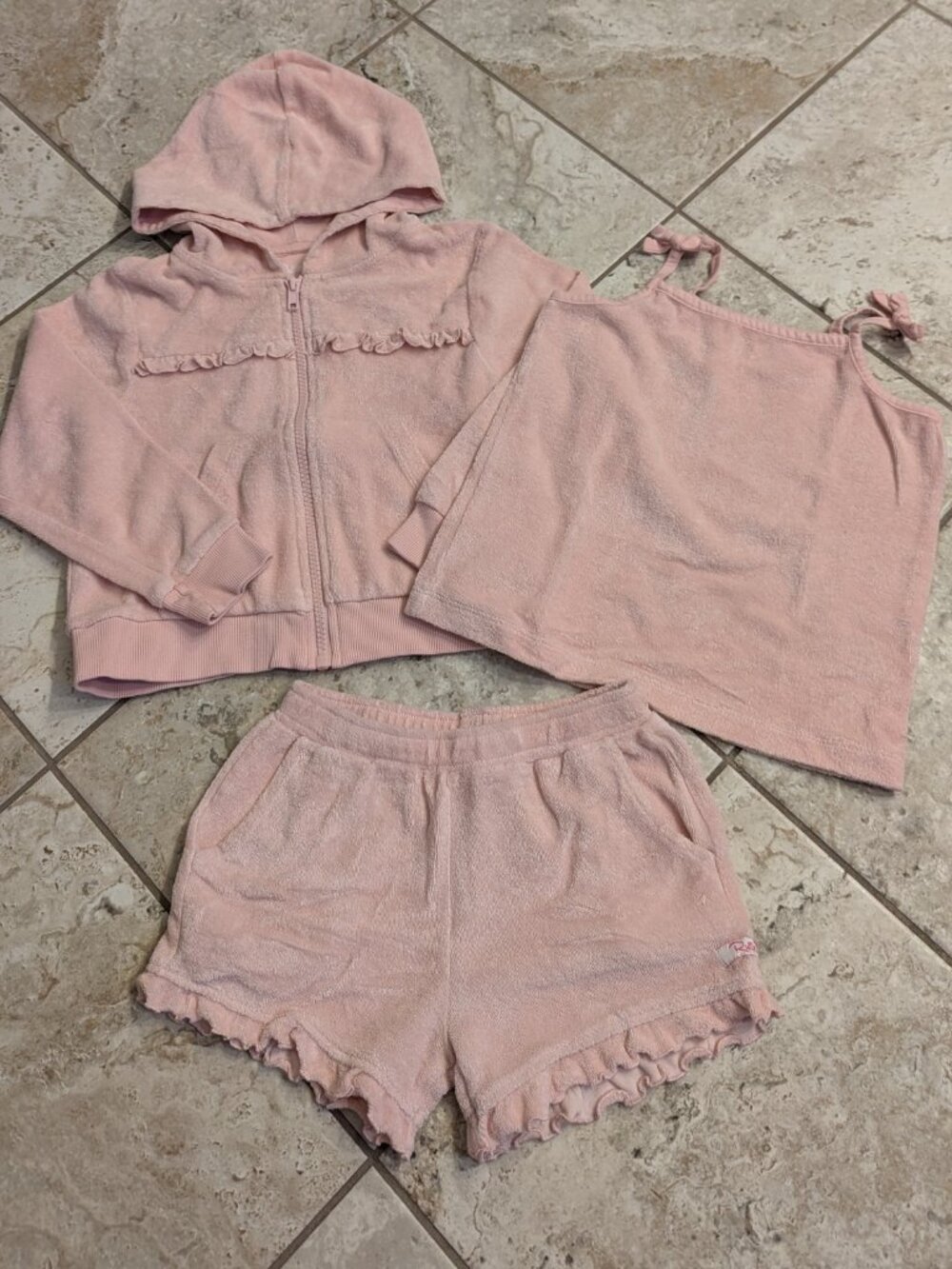 Sz 5 Ruffle Butts terry cloth 3-pc. outfit - pink